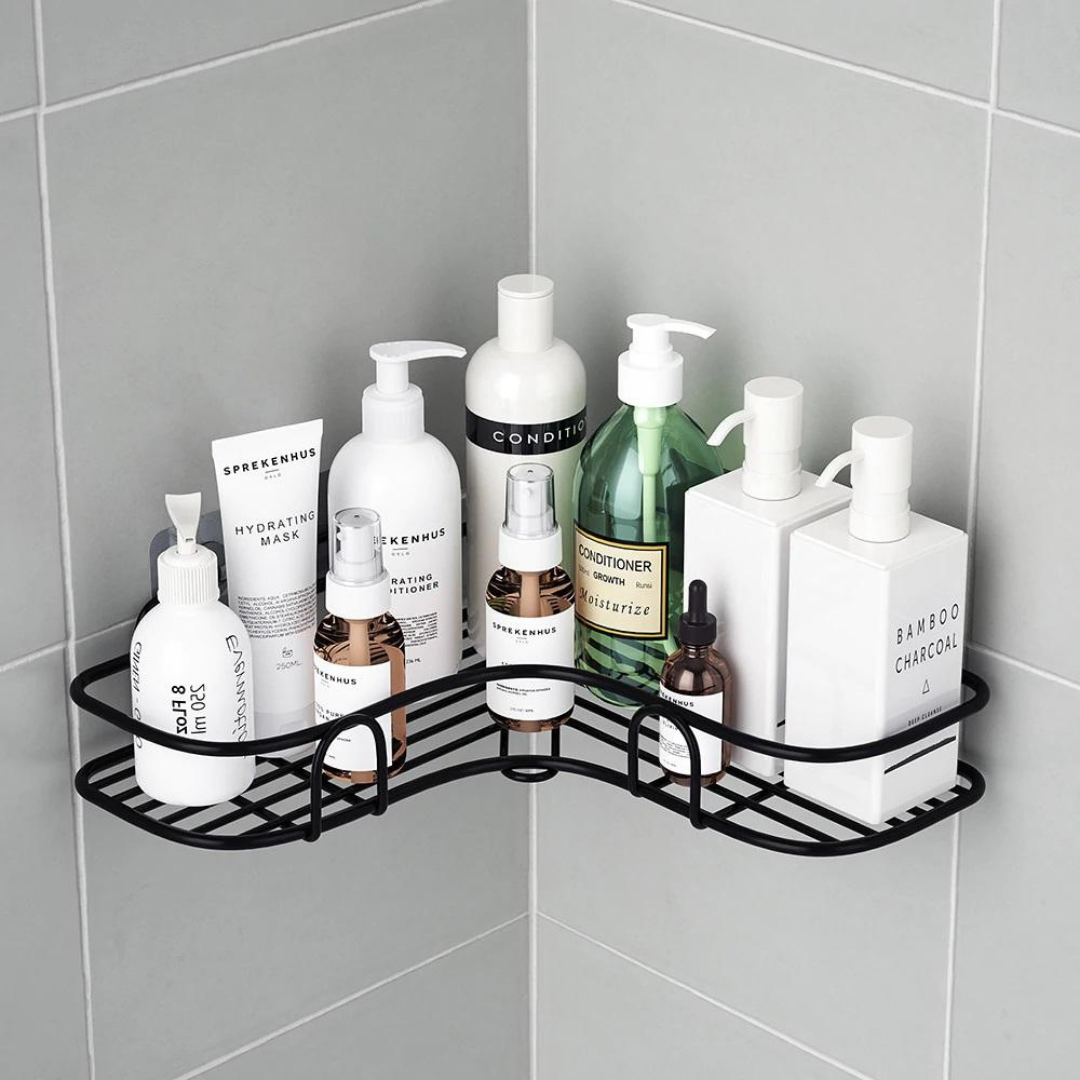 Multi-Use Wall-Mounted Metal Corner Rack Shelf with Adhesive Stickers