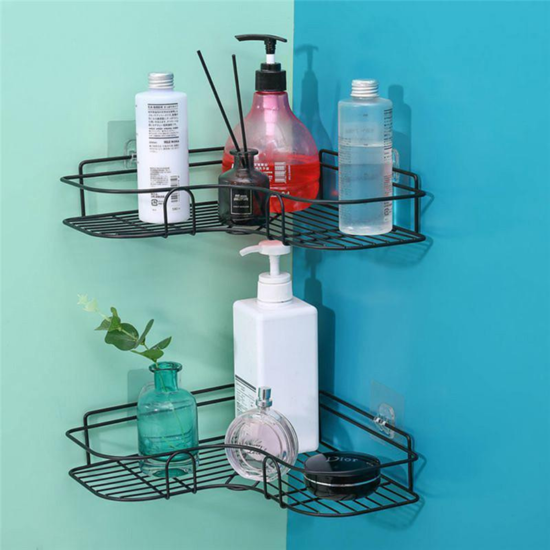 Multi-Use Wall-Mounted Metal Corner Rack Shelf with Adhesive Stickers