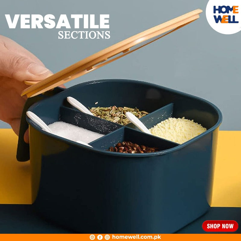 Well 4 Gird Masala Partition Box with Spoons and Lid